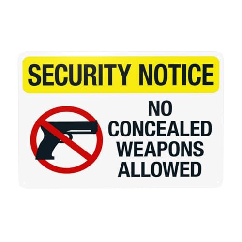 No Concealed Weapons Or Firearms Allowed, Metal Tin Sign, For Outdoor & Indoor, 12×8 Inch