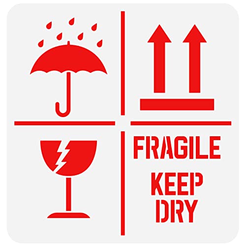 FINGERINSPIRE Keep Dry Fragile Up Text Stencil 11.8x11.8inch Reusable Sign Drawing Template for Box Packing, Plastic & Wood Paper