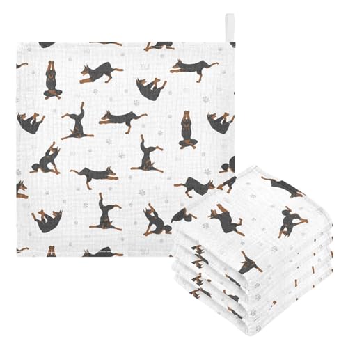 Image of vvfelixl Baby Cotton Washcloths Exercises Doberman Dog Infants Bath Towel for Unisex Puppy Face Towels for Newborn, Natural Baby Wipes Delicate Skin, 11.8 X 11.8 inch, one sizex5