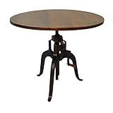 Carolina Chair & Table Advik Adjustable Dining Table - Solid Round Wood Top with Black Cast Iron Handle, Crank Table - Rustic Industrial Style Furniture for Bar, Kitchen, Dining Room (Chestnut/Black)