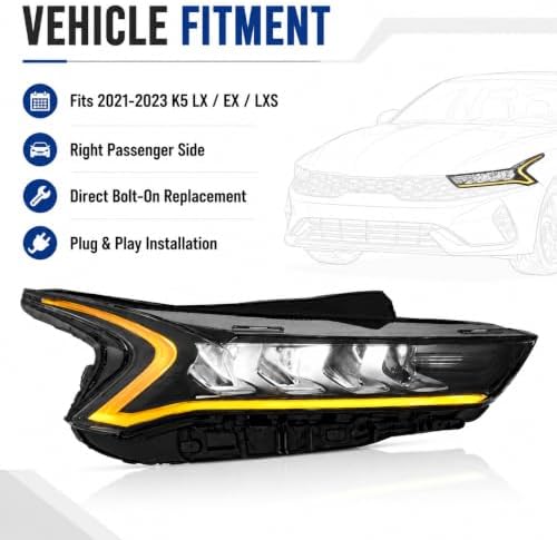 LED Headlight Assembly Compatible with 2021 2022 2023 Kia K5 LX LXS EX, Right Passenger Side Front Headlamp, Full LED Replacement, Replace 92102-L3000 92102L3000 KI2503244, Not for GT GT-Line — 사진 3