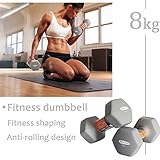ACTIVE FOREVER Dumbbells 2×8kg, Set of 2, Hex Dumbbells Pair, Neoprene Waterproof Non-slip Dumbells Set (Grey) - Image 4