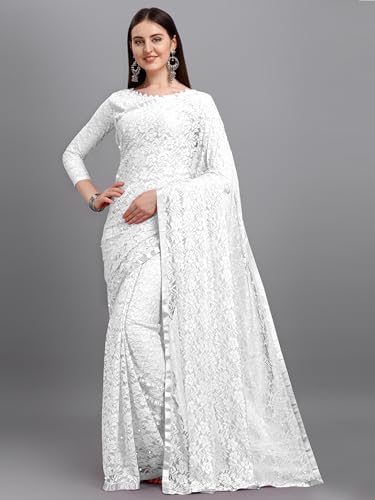 Image of LOROFY Women's Brasso Net Saree With Blouse