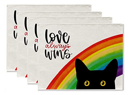 Pride Placemats Set Of 4 Stuff Rainbow Love Always Wins Placemats Lgbt Gay Lesbian Party Supplies Cat Home Kitchen Dining Room Table Decoration 12''×16'' #TOP9