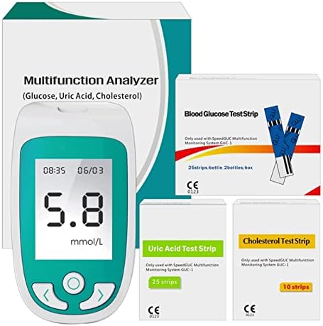 Portable Monitoring Kit, Cholesterol Test Kit Easy To Use Home Test 3 In 1 Multi-Function Cholesterol Test Kit Uric Acid And Blood Glucose Tester For Home With 65 Test Strips Health Care Machine