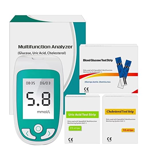 Portable Monitoring Kit, Cholesterol Test Kit Easy To Use Home Test 3 In 1 Multi-Function Cholesterol Test Kit Uric Acid And Blood Glucose Tester For Home With 65 Test Strips Health Care Machine