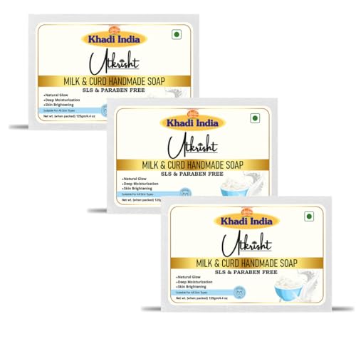 Image of Khadi Milk & Curd Handmade Bathing Soap Bar 125g (Pack of 3) | Natural & Herbal | Moisturizing, Glowing & Brightening Skin | For Dead Skin Cells | All Skin Types | For Men & Women