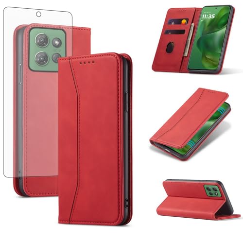 Housse Moto G Play 5G 2025 Asuwish rouge antichoc avec fentes pour cartes