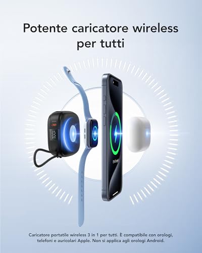 Charmast Power Bank Wireless 10000Mah Con Cavi Integrati, Mini Powerbank Carica Rapida 20W Pd Usb C, Display Led Batteria Esterna Compatibile Con Apple Watch Airpods Iphone Samsung Smartphone Tablet - 2