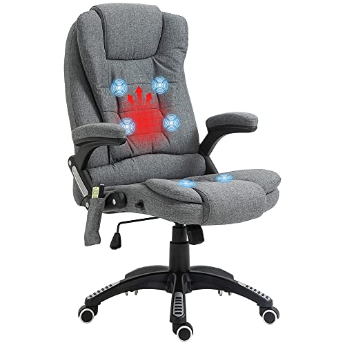 Vinsetto Sedia Ufficio Massaggiante E Riscaldata Con Poggiapiedi - Ergonomica, Schienale Reclinabile 135°, Girevole 360°, Beige, Portata 135 Kg
