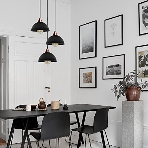 Modern Retro 3 Way Ceiling Pendant Light Cluster Light Fitting Black Dome Lampshade Style Home E27 Lighting Kit for Kitchen Island Living Room Dining Room (Black)