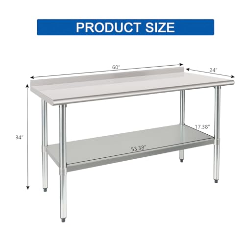 Image of HARDURA Stainless Steel Prep & Work Table 30 x 60 Inches NSF Heavy Duty Commercial with Undershelf and Backsplash, Galvanized Legs for Commercial Food Prep