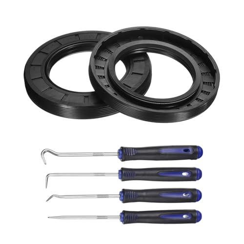 Image of sourcing map 2Pcs Oil Seal, 50x80x10mm TC Nitrile Rubber Double Lip Cover with Hook Kit and Spring for Mechanical Automobile Bearing Shaft, Black
