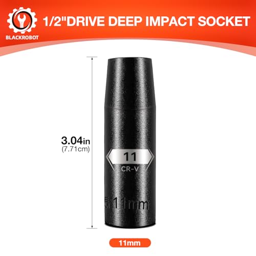 Image of BLACKROBOT 1 /2 Inch Drive 6-Point Deep Socket, 11mm Deep Impact Socket, CR-V Steel