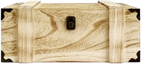 Wooden Storage Chest Box with Decorative Corner Protectors, Approximate dimensions: 37 x 27.5 x 14 cm - Gift ideas for Christmas, Birthday, Keepsakes, Tool Box, Memory Box