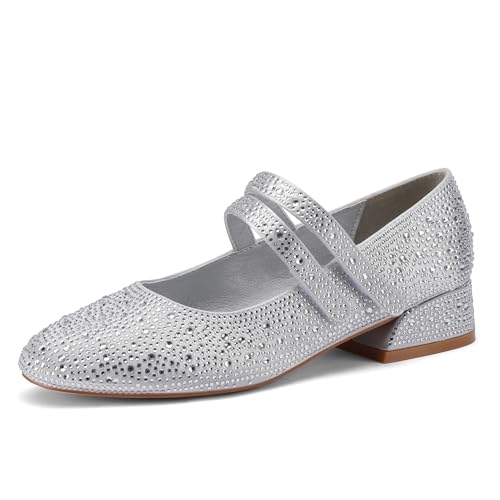 Rhinestone Shoes for Women Sparkling Gold Silver Glitter Chunky Heel Mary Jane Pumps for Women Comfortable Dress Shoes-Parties,Weddings,and Daily Wear