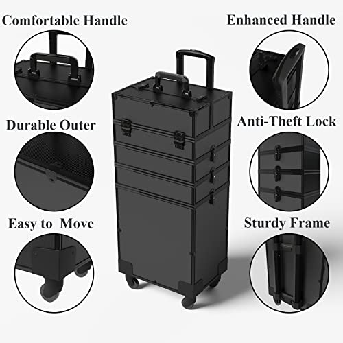 Proxracer 5-In-1 Professional Rolling Cosmetic Makeup Artist Train Case Organizer Artist Storage Trolley With 4 Wheels Removable Travel Adjustable Dividers For Beauty Personal Care #TOP5