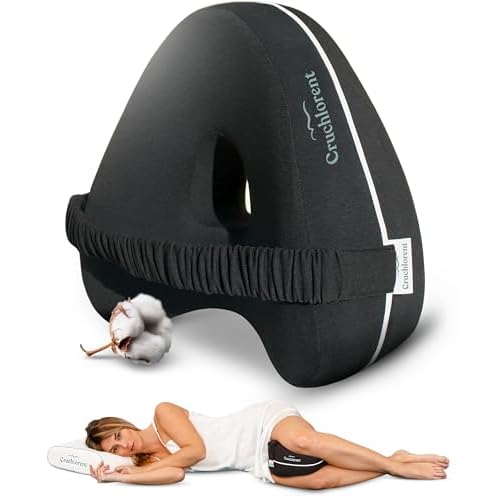 Cruchlorent Black Heart - Almohada Piernas Dormir - 100% Algodón - Diseñada para Dormir De Lado - Soporte hasta 95 Kg - Combate el Dolor de Espalda, Cadera y Rodilla.