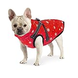 Dociote hundemantel mit Geschirr für Französische Bulldogge - Wintermantel mit Reißverschluss für Winter - wasserdichte & Gepolsterte Ärmellose Hundejacke Flocken Muster XXL