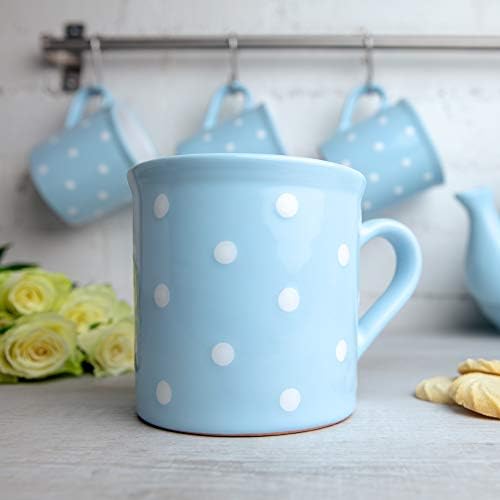 City to Cottage® Light Sky Blue and White | Polka Dot Spotty | Designer Handmade Hand Painted | Unique Ceramic Extra Large 17.5oz/500ml | Hot Chocolate Coffee Tea Mugs Cups with Handle | Gift