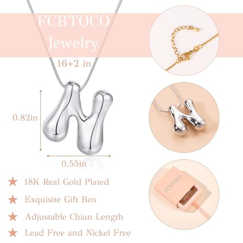 FCBTOCO Initial Necklace for Women，Gold Silver Bubble Balloon Letter Necklace，Dainty Personalized Puffy Chunky Name Necklaces，Trending Jewelry Gift — view 6