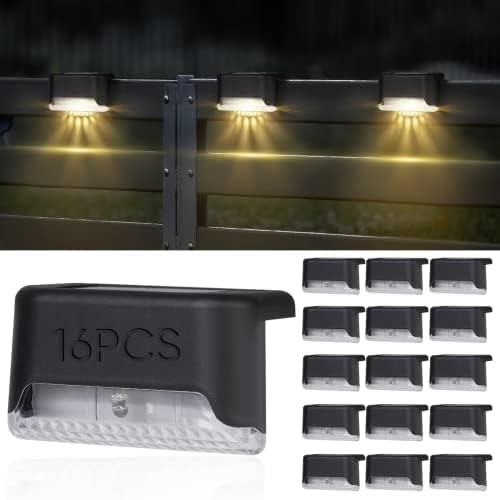Toyosport 16Pcs Solar Deck Lights, Solar Powered Step Lights, Waterproof LED Outdoor Fence Lighting, Led Solar Lamps for Outdoor Pathways, Yards, Patios, Stairs, Steps, Fences