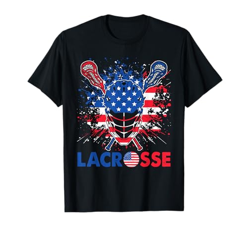 Lacrosse USA Flag Lax Helmet Sticks 4th Of July T-Shirt