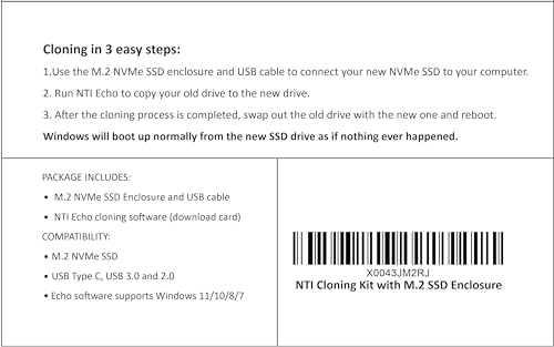 Kit de clonación NTI v6 software actualización SSD M.2 NVMe con carcasa externa USB 2