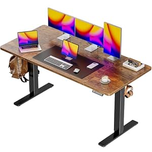 Huuger 55 x 28 Large Electric Standing Desk, Height Adjustable Computer Desk, 27.6″ Deep Desktop, Stand up Gaming Office Desk with 2 Hooks, 3 Preset Heights, for Home Office, Rustic Brown