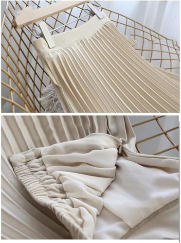 Women's Fall Pleated High Waist Skirt Solid Elastic Comfort Office Casual Swing Skirt4