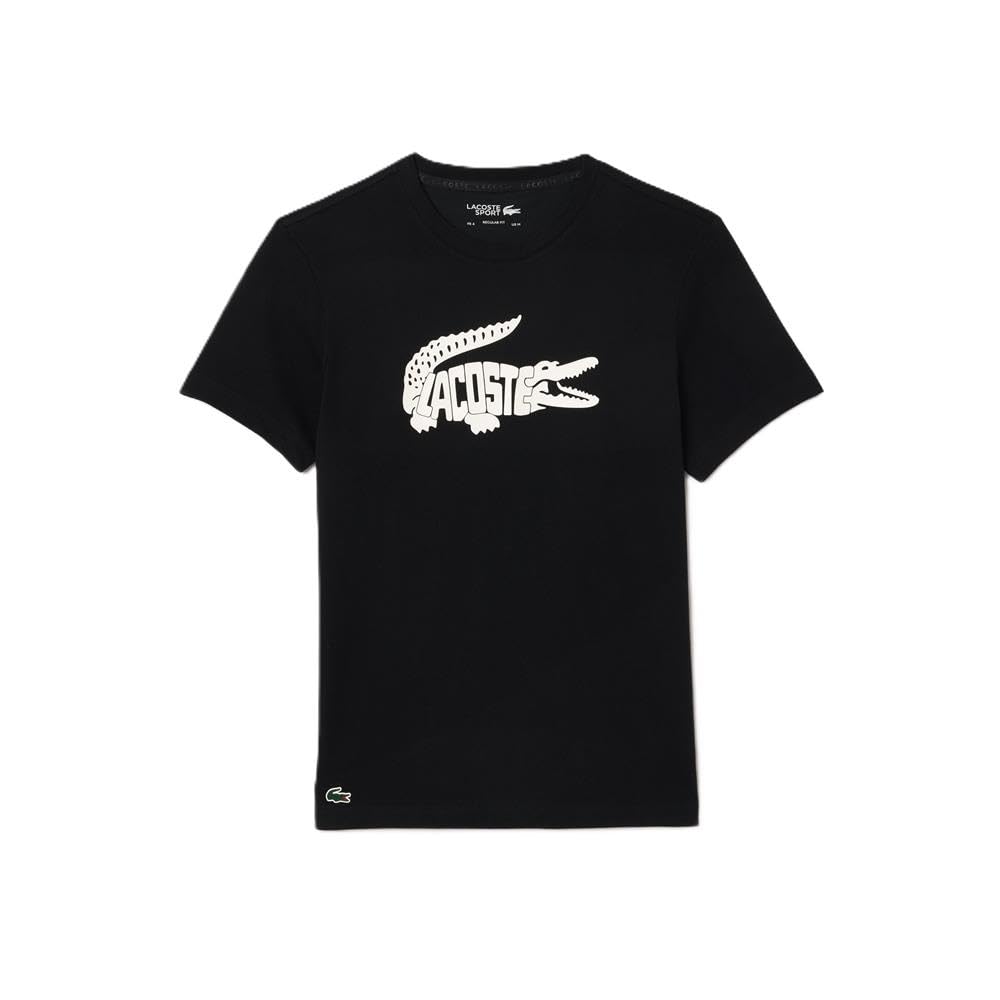 Lacoste Sport Ultra Dry - Camiseta con estampado de cocodrilo, color negro y blanco