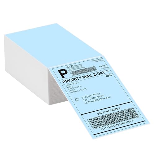 LuckyGuard 4"x6" Blue Direct Thermal Labels, 500 Fanfold Shipping & Address Label Paper, Self-Adhesive Stickers for Thermal Printer, 1 Stack
