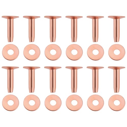 YINETTECH Lot de 50 Rivets en Cuivre Massif pour Sellier Rivets en Cuir 12 X 3,3 Mm pour Ceintures en Cuir Sacs à Main Sacs à Dos Artisanat avec Rondelles de...