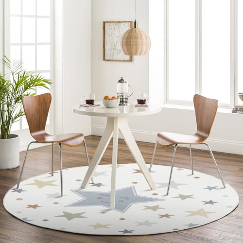 Livabliss Stars - Tappeto grande per bambini, 160 x 160 cm, colore: Panna e Blu