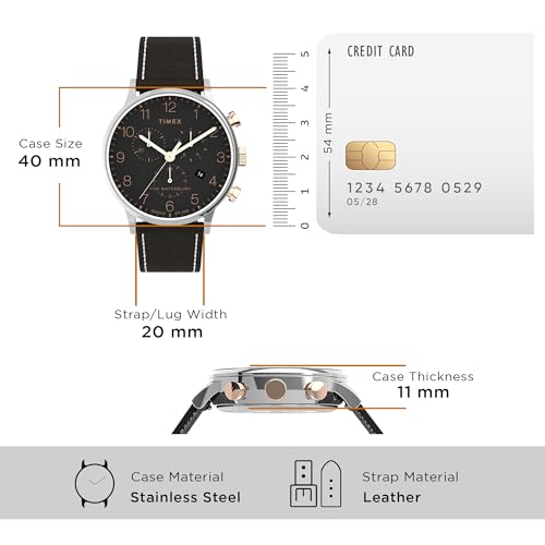 Image of TIMEX Waterbury Classic Analog Watch for man with Black Round Dial & Brown Leather Strap Band Water Resistant Men's Wrist Watches - TW2T71500UJ