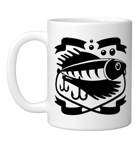 Antique Fishing Lure Collector Wood Plug Art Vintage Ceramic Mug,