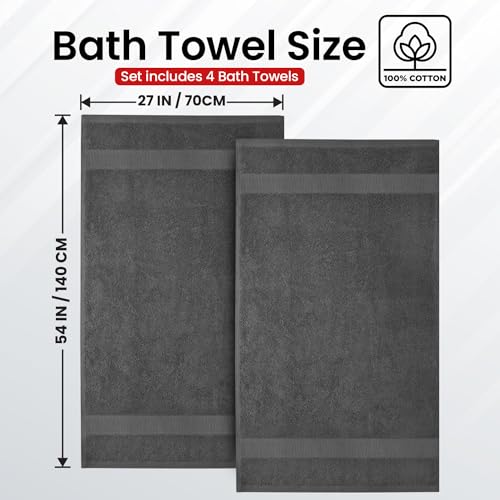 Infinitee Xclusives Premium-Badetücher, 4er-Set, 100% ringgesponnene Baumwolle, Maße: (70 x 140 cm), weich, strapazierfähig, perfekt für den täglichen Gebrauch |Schattengrau|