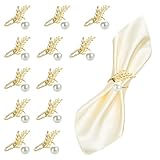 FrutPunch Gold Napkin Rings, Metal Wheat Ear Pearl Shaped Napkin Rings Set of 12, Suitable for Family Dinner, Wedding, Party, Table Decoration, Christmas