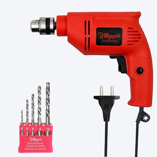 Image of Hillgrove HGCM1372M1 600W 10mm 100% Copper Winding Electric Mini Screw Drilling Wall Hole Small Power Drill Machine Kit Set for Home Use with Reverse Forward Function