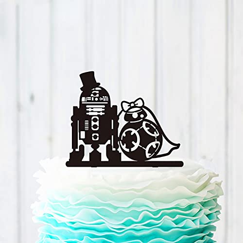 Myamped R2D2 Bb8 Cake Topper - Glitter Black R2D2 Bb8 Robot Wedding Cake Topper Decorations, Suitable For Halloween Wedding, Engagement Or Wedding Anniversary #TOP1