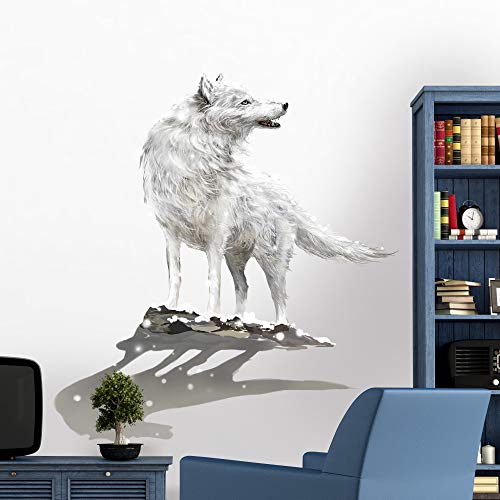 Rw-9041 3D White Wolf Wall Decal Creative Winter Snow Wolf Diy Removable Vivid Waterproof Snow White Wolf Shadow Wall Art Mural Decor For Kids Boys Bedroom Living Room Nursery Home Decoration #TOP6