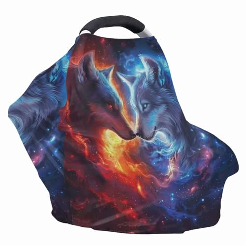Image of Youngerbaby Wolf Baby Car Seat Cover Nursing Breastfeeding Scarf Shawl Stretchy Infant Carseat Canopy for Stroller High Chair Shopping Cart Newborn Shower Gift