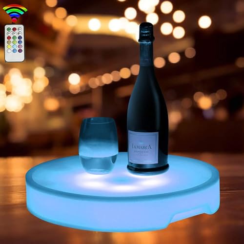 Plateau De Service Lumineux à Led, Grand Plateau Rond Pour Collations, Fruits, Télécommande Pour Fêtes De Noël, Clubs, Bars, Mariage, 16 Couleurs, étanche, Plateau Pour Tasses à Vin, 40 X 40 X 6 Cm