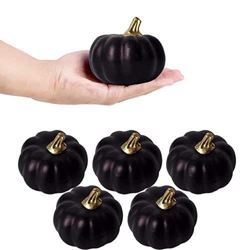 12 szt. czarne sztuczne dynie luzem jesienne dekoracje zestaw, dekoracje dyni Halloween, sztuczne żniwy dynie sztuczne mini piankowe dynie do rzemiosła, jesień, ślub, dom Halloween Święto Dziękczynienia impreza dekoracja