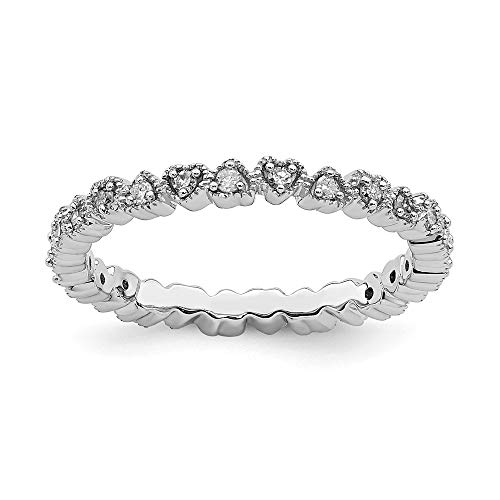 Solid 925 Sterling Silver Stackable Diamond Heart Ring Eternity Band Size 10 (.32 Cttw.) #TOP23