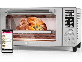 Nuwave Bravo Air Fryer Toaster Smart Oven, 10-in-1 Countertop Convection, 1800 Watts, 21-Qt Capacity, 50°-450°F Temp Controls, Top and Bottom Heater Adjustments 0%-100%, PFAS Free, Stainless Steel