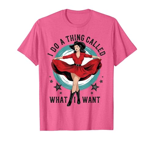 I do a Thing Called What I Want Retro Cowboy Western Girls T-Shirt, Men, Pink Heather, Large