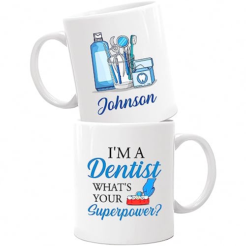 Custom I'm A Dentist Coffee Mug With Name, Dental Hygienist Mug, Personalized Dental Gift for Dentist Friends Coworker, Best Dentist White Cup 11oz, 15oz, Dentist Gifts for Birthday Christmas