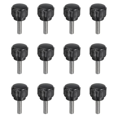 Image of sourcing map 12pcs Knurled Clamping Knobs M4 x 14mm Metric 304 Stainless Steel Male Thread Thumb Screw on Type 14mm Plastic Round Head Threaded Hand Bolt Stud Knobs Black