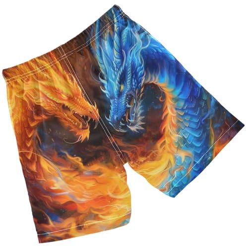 Pigsaly Boys' Swim Board Shorts Orange Blue Fire Dragon Boy's Swim Trunks Kids Swimwear M2